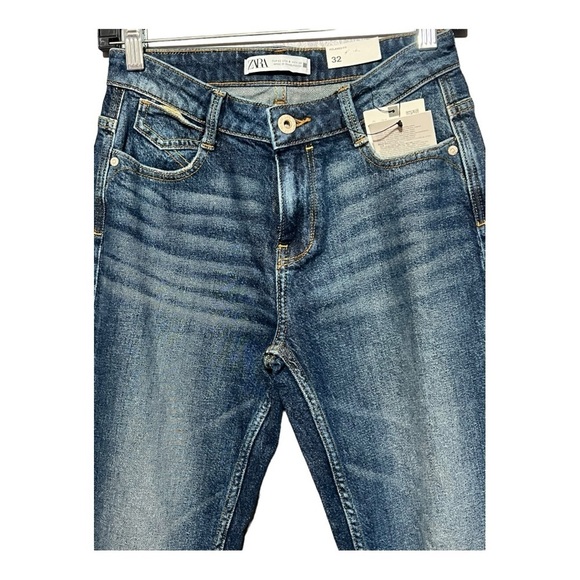 Zara Relaxed Fit Distressed Denim Jeans Sz 0 Low Rise Straight Leg Boho Western - Picture 3 of 6